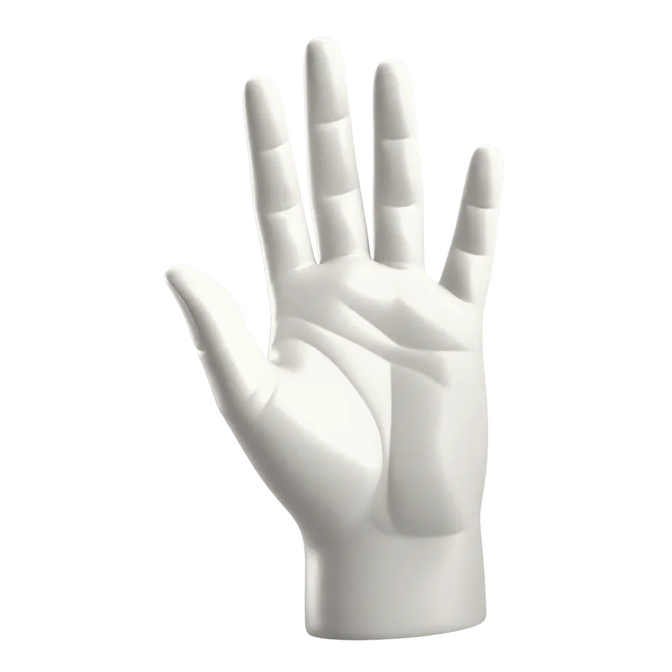 A 3D hand with a soft green-to-blue gradient